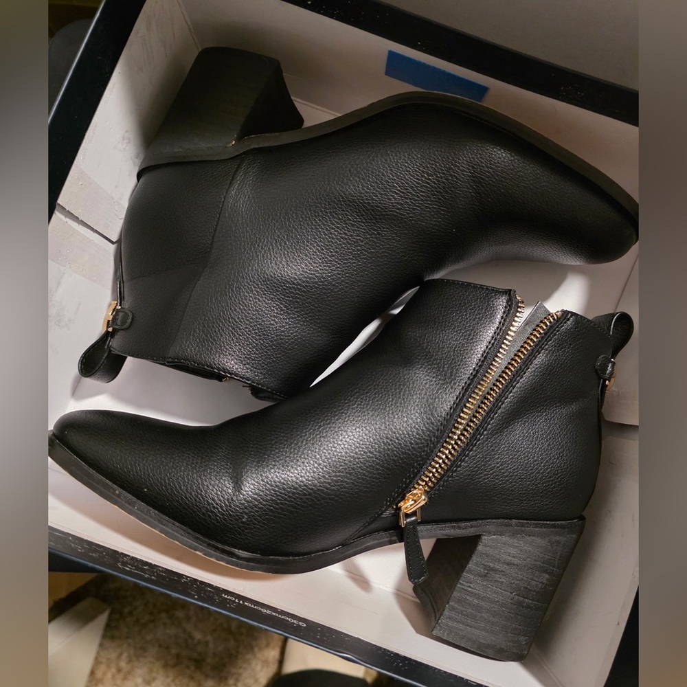 Black Ankle Boots with Gold Zipper